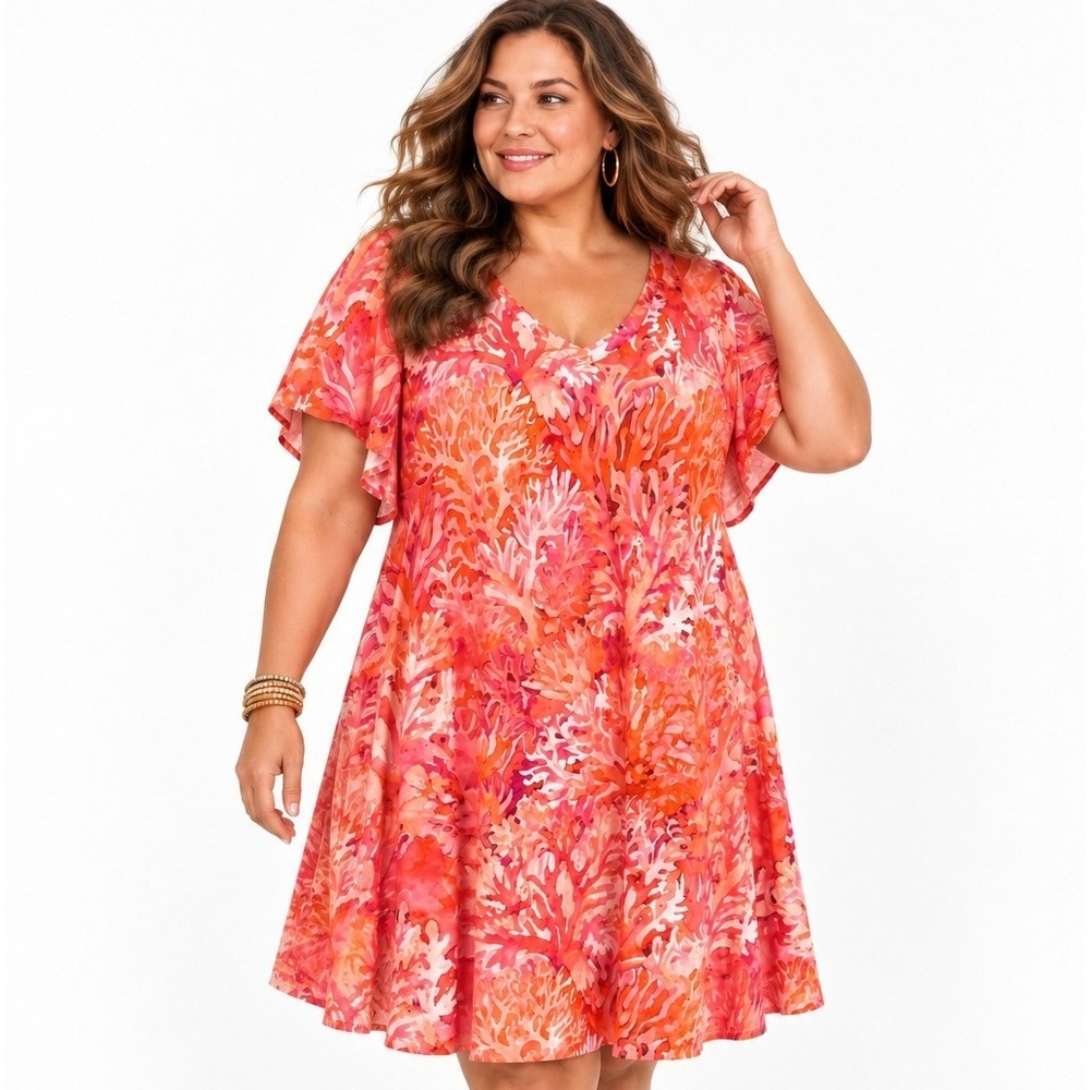Soft Surroundings Santiago Gaia Dress 3X Coral Beauty Pink Orange Print NWOT